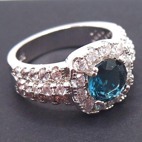 Fashion Jewelry Jewelry - Stunning  2.5ctw Blue Sapphire / Diamond Halo Bridal Ring 925 Sterling Silver